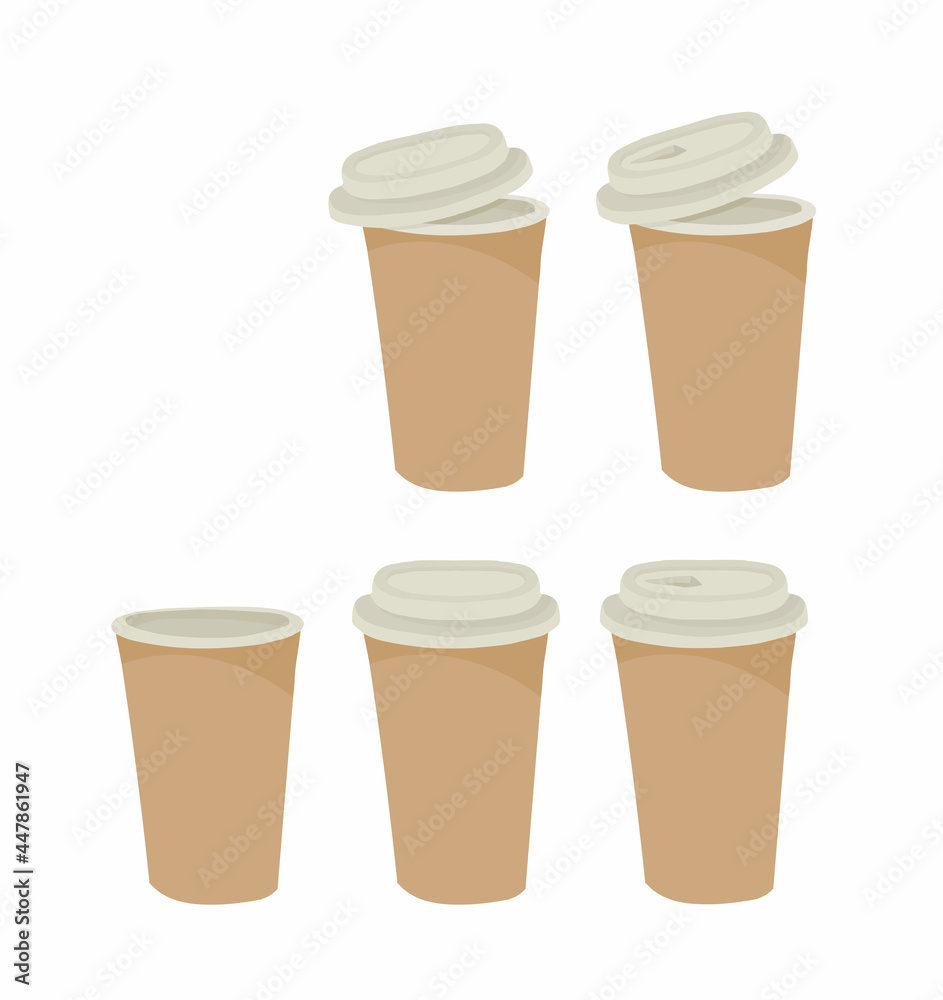A paper coffee cup with a plastic lid. Coffee to go. Vector logo illustration on a white background. A paper coffee cup with a plastic lid. Coffee to go. Vector logo illustration on a white background.