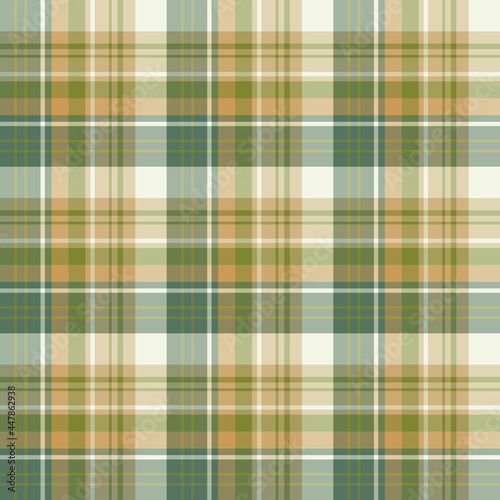 Seamless pattern in discreet green, beige and light orange colors for plaid, fabric, textile, clothes, tablecloth and other things. Vector image.