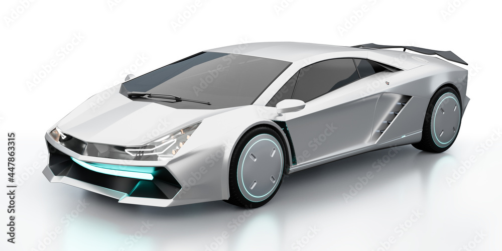 Non-existent brand-less generic concept silver sport electric car Non-existent brand-less generic concept silver sport electric car