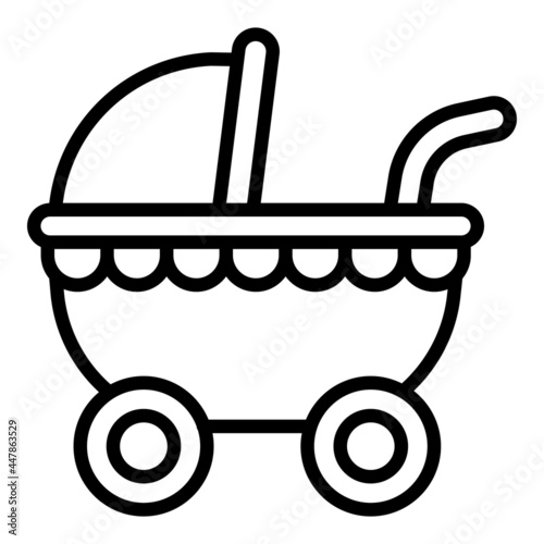 Baby pram icon. Outline baby pram vector icon for web design isolated on white background