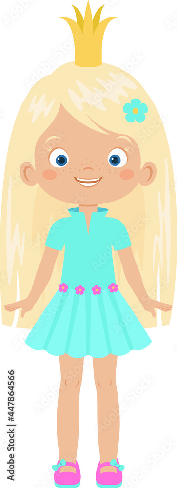 Cute happy princess standing alone. Cartoon illustration isolated on white. Vector art Cute happy princess standing alone. Cartoon illustration isolated on white. Vector art