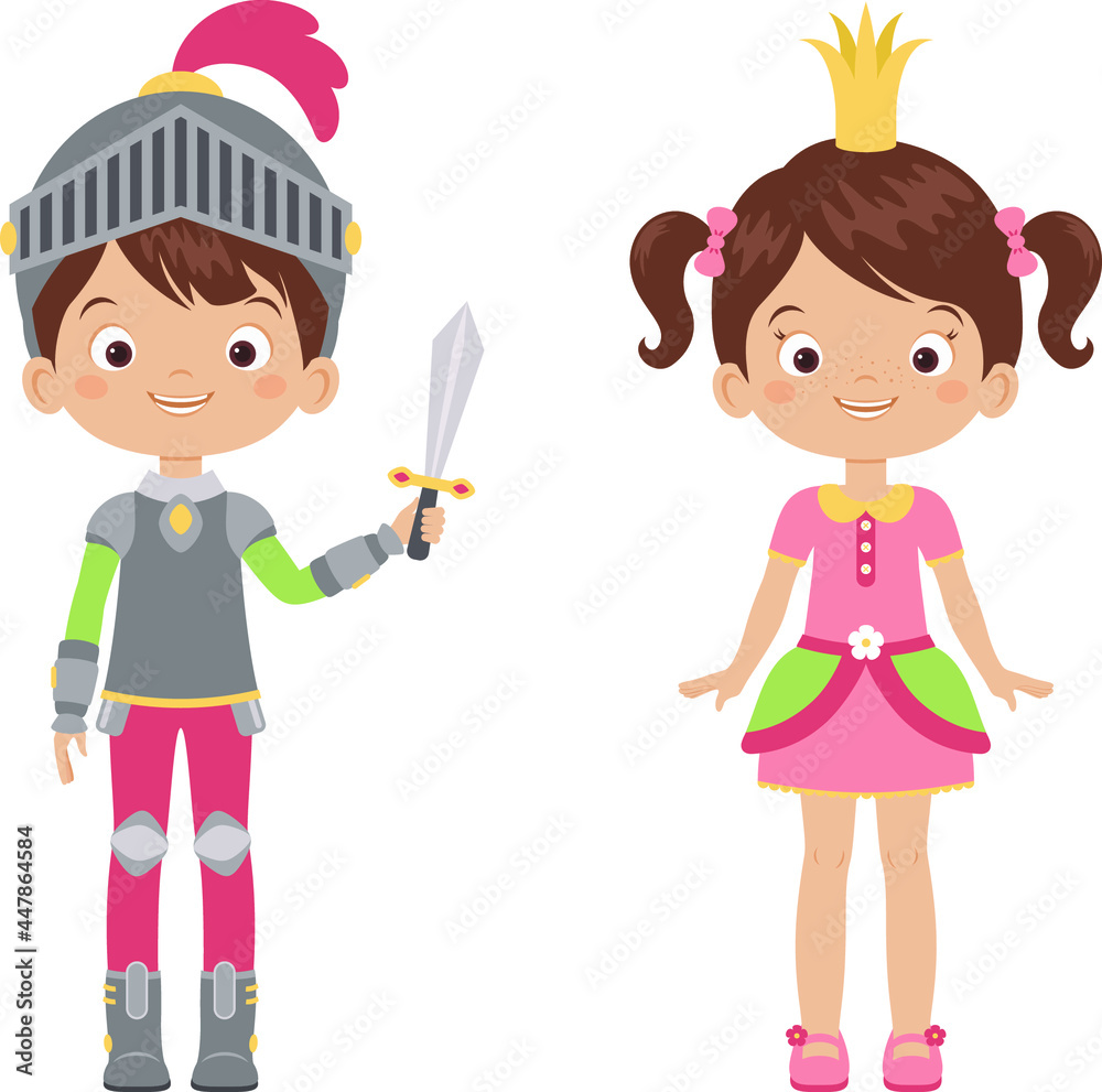 Cute happy prince and princess. Cartoon illustration isolated on white ...