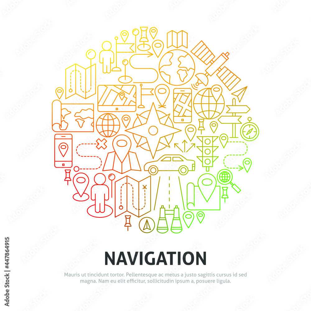 Navigation Circle Concept. Vector Illustration of Outline Design.