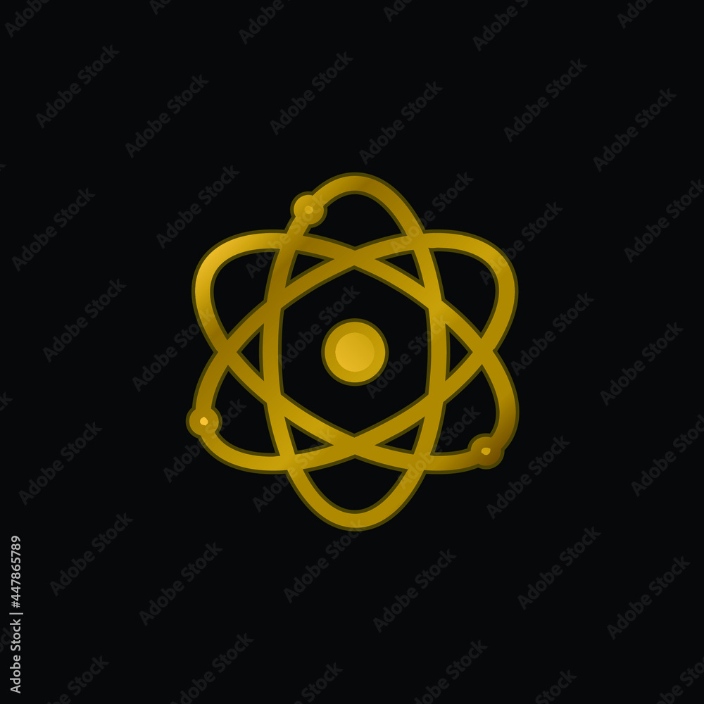 Atom Science Symbol gold plated metalic icon or logo vector Atom Science Symbol gold plated metalic icon or logo vector
