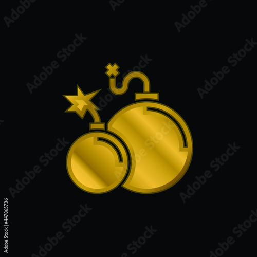 Atomic Bomb gold plated metalic icon or logo vector