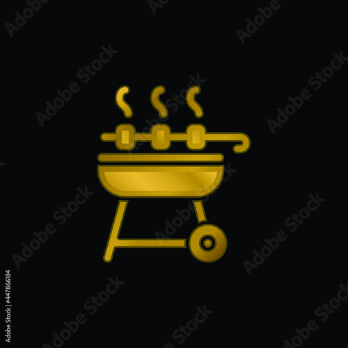 Barbeque gold plated metalic icon or logo vector