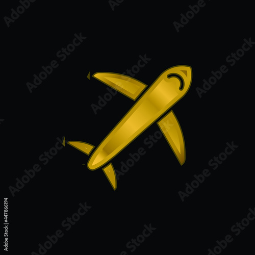 Airplane gold plated metalic icon or logo vector