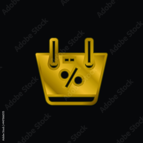 Basket gold plated metalic icon or logo vector