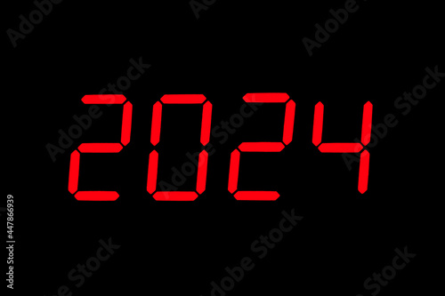 The dial of the electronic clock which shows the year 2024
