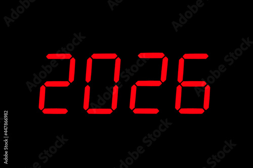 The dial of the electronic clock which shows the year 2026