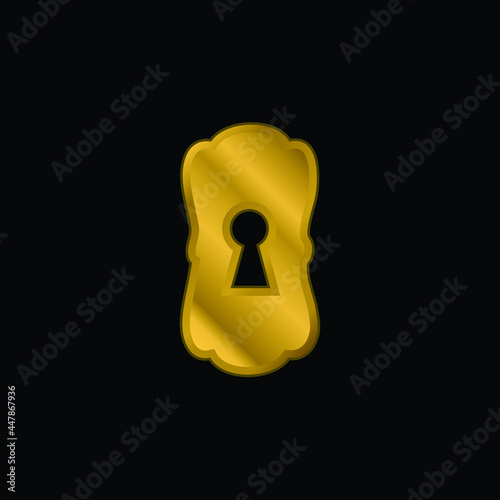 Big Keyhole Black Shape gold plated metalic icon or logo vector