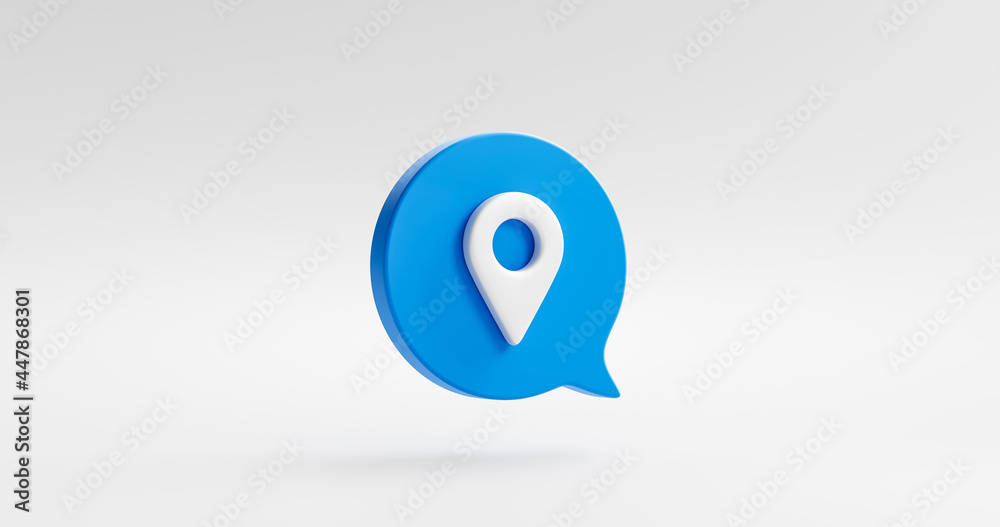 Blue location pictogram icon symbol or map pointer marker navigation pin gps mark isolated on white background with position place and flat design. 3D rendering. Blue location pictogram icon symbol or map pointer marker navigation pin gps mark isolated on white background with position place and flat design. 3D rendering.