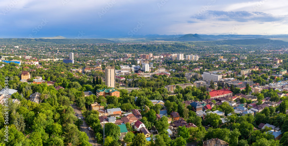 Panoramic aerial view of the town on sunny day. Pyatigorsk, Stavropol Krai, Caucasus, Russia.