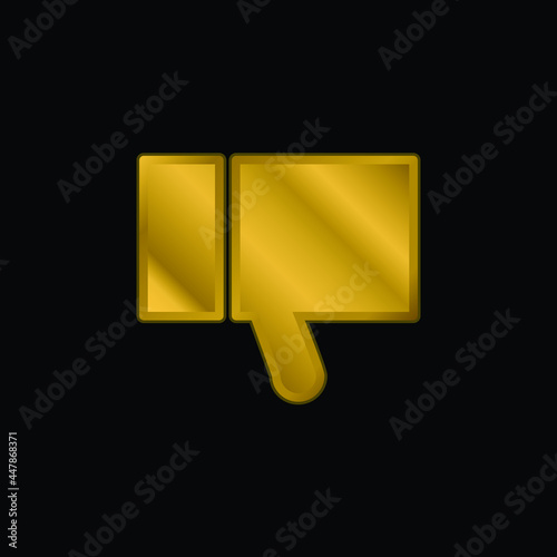 Black Thumb Down gold plated metalic icon or logo vector