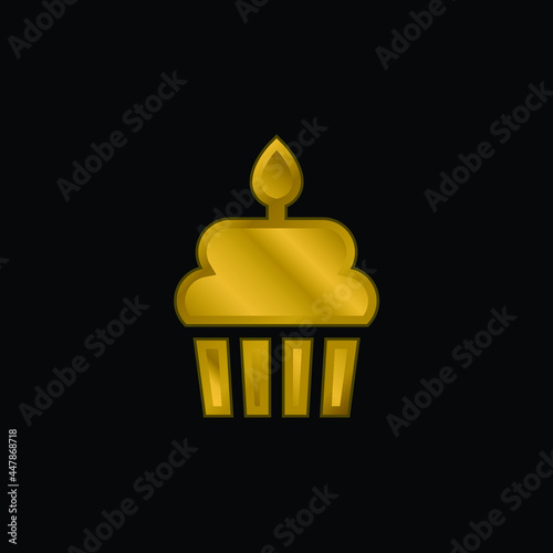 Birthday Cake gold plated metalic icon or logo vector
