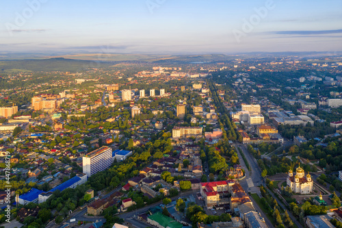Aerial view of Pyatigorsk at sunrise. Stavropol Krai, Caucasus, Russia.