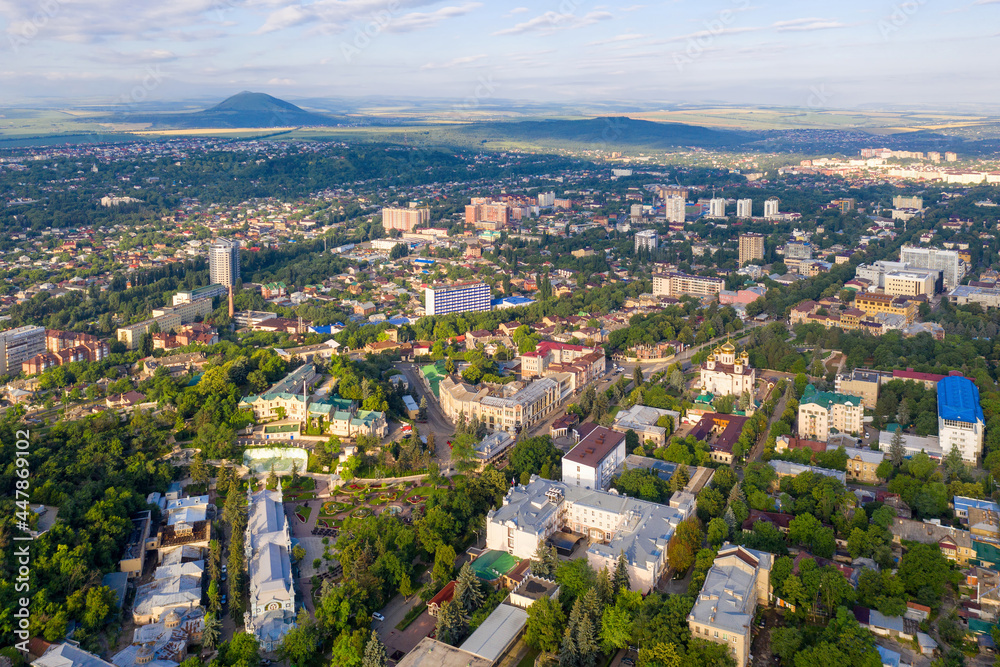 Aerial view of Pyatigorsk on sunny summer day. Stavropol Krai, Caucasus, Russia.