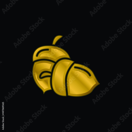 Acorn gold plated metalic icon or logo vector