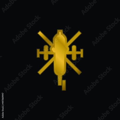 Army Helicopter Bottom View gold plated metalic icon or logo vector