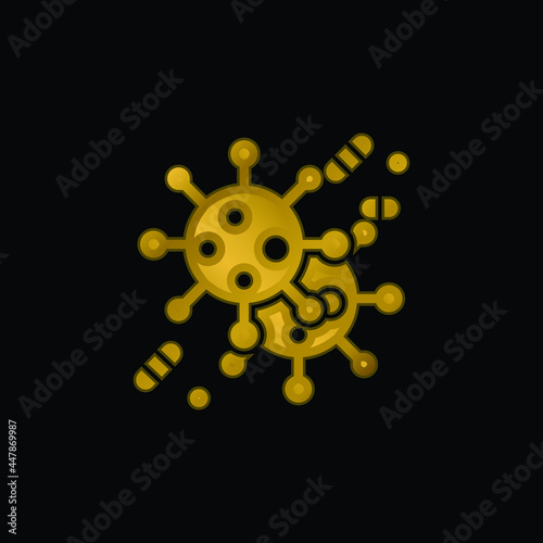 Bacteria gold plated metalic icon or logo vector