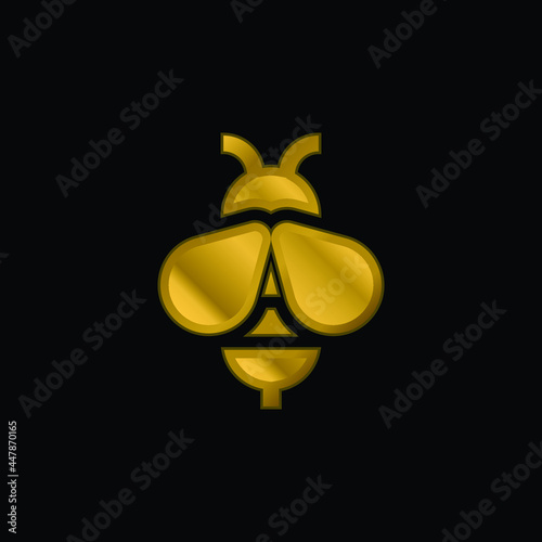 Bee gold plated metalic icon or logo vector