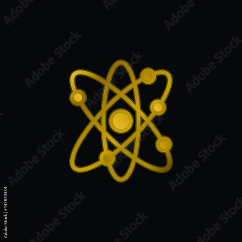 Atom gold plated metalic icon or logo vector