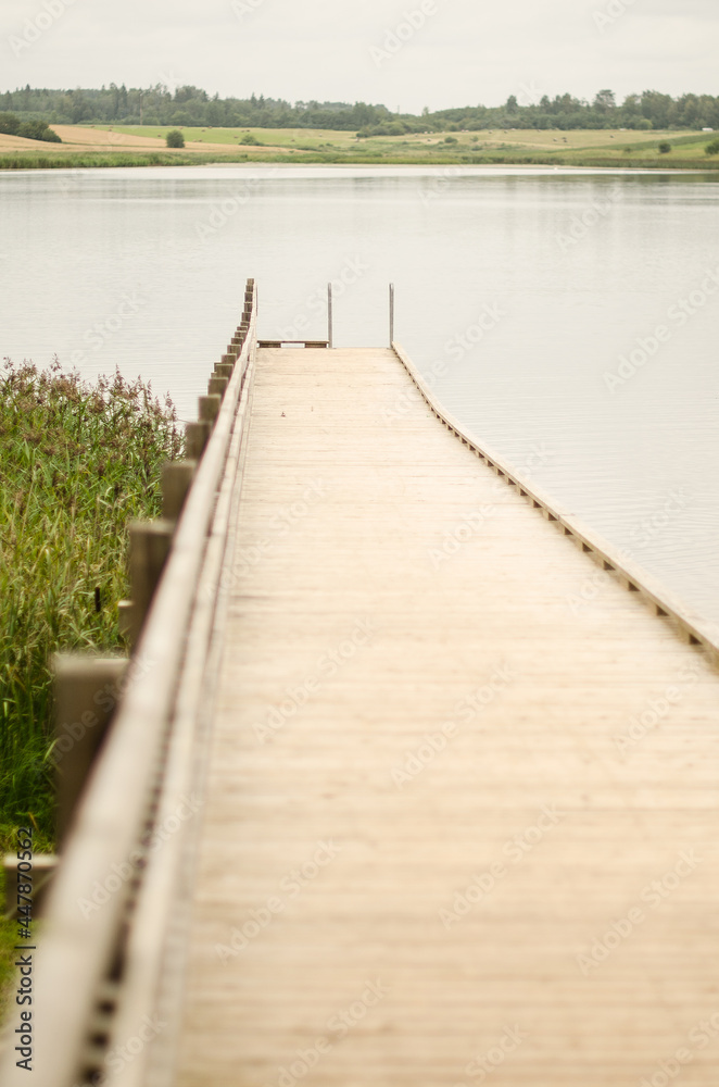 Naklejka premium Saldus lake and footbridge in it, Saldus, Latvia.