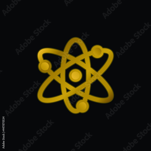 Atom gold plated metalic icon or logo vector