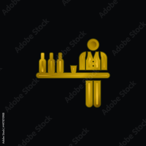 Barman gold plated metalic icon or logo vector