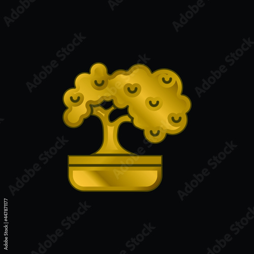 Bonsai gold plated metalic icon or logo vector