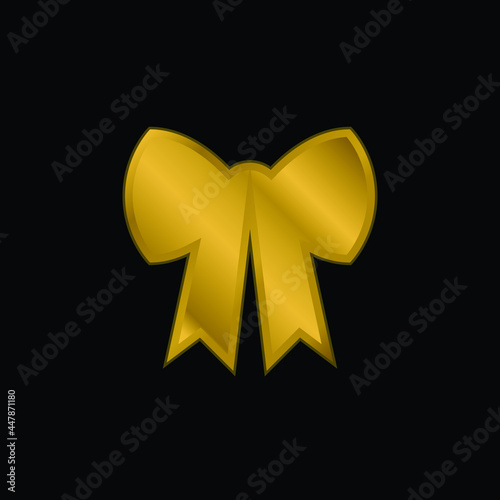 Bow gold plated metalic icon or logo vector