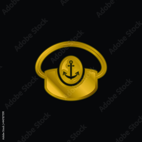 Boat Captain Hat gold plated metalic icon or logo vector