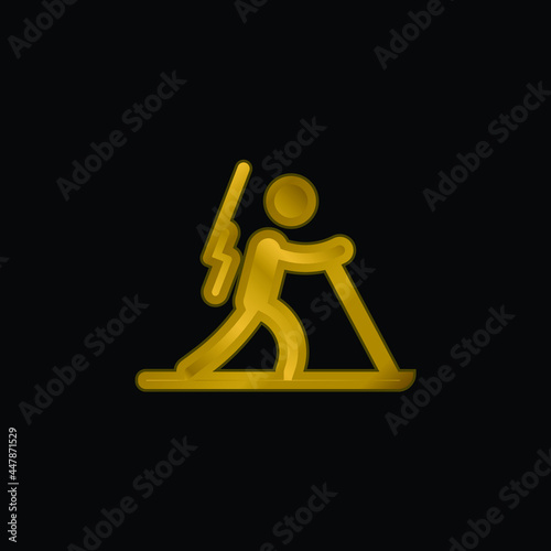Biathlon gold plated metalic icon or logo vector