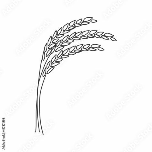 Minimal style. Ripe ears of wheat in linear stylized on a white background. Vector illustration for prints on bags, posters, cards.