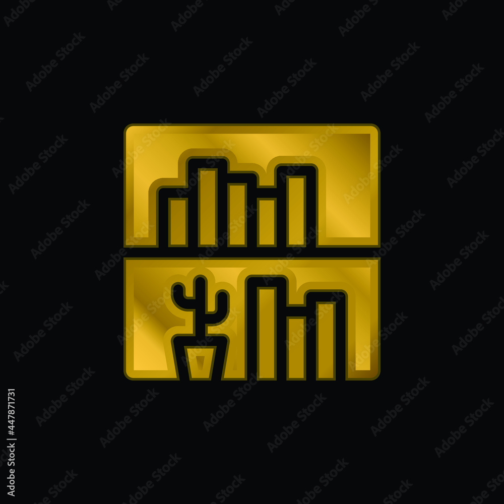 Bookshelf gold plated metalic icon or logo vector Bookshelf gold plated metalic icon or logo vector