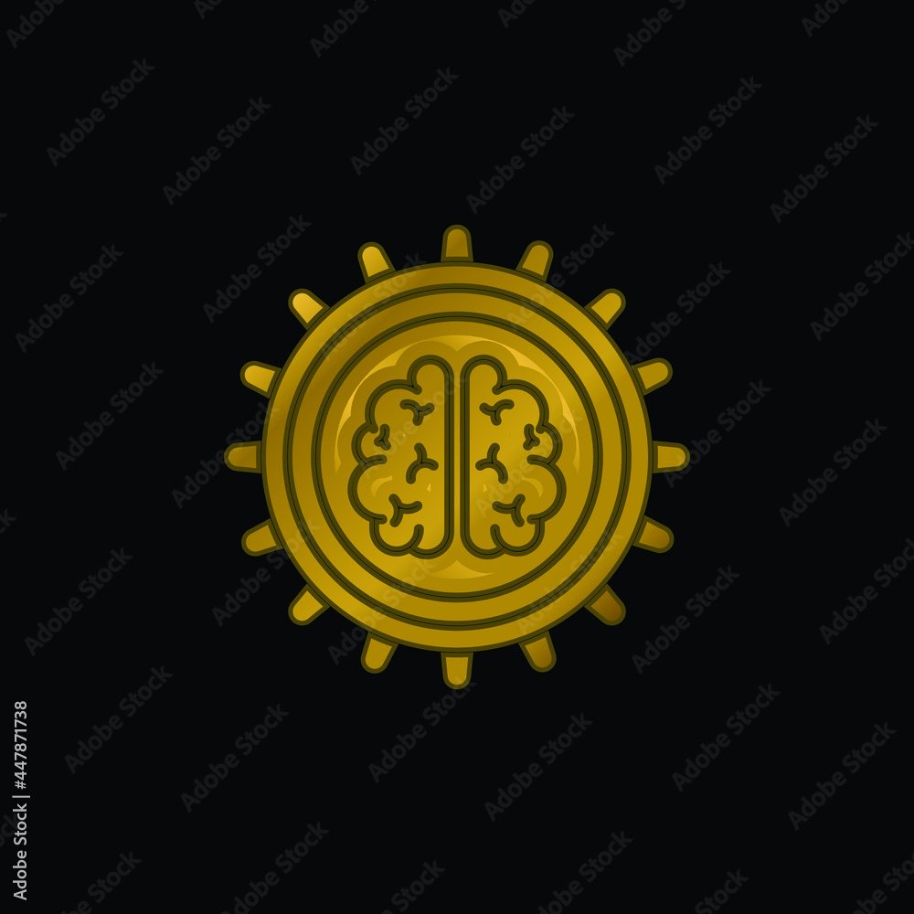 Brain gold plated metalic icon or logo vector Brain gold plated metalic icon or logo vector