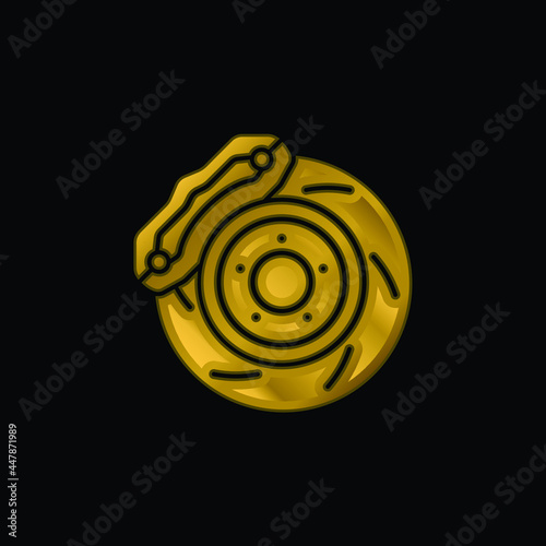 Brake gold plated metalic icon or logo vector
