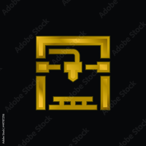 3d Printer gold plated metalic icon or logo vector