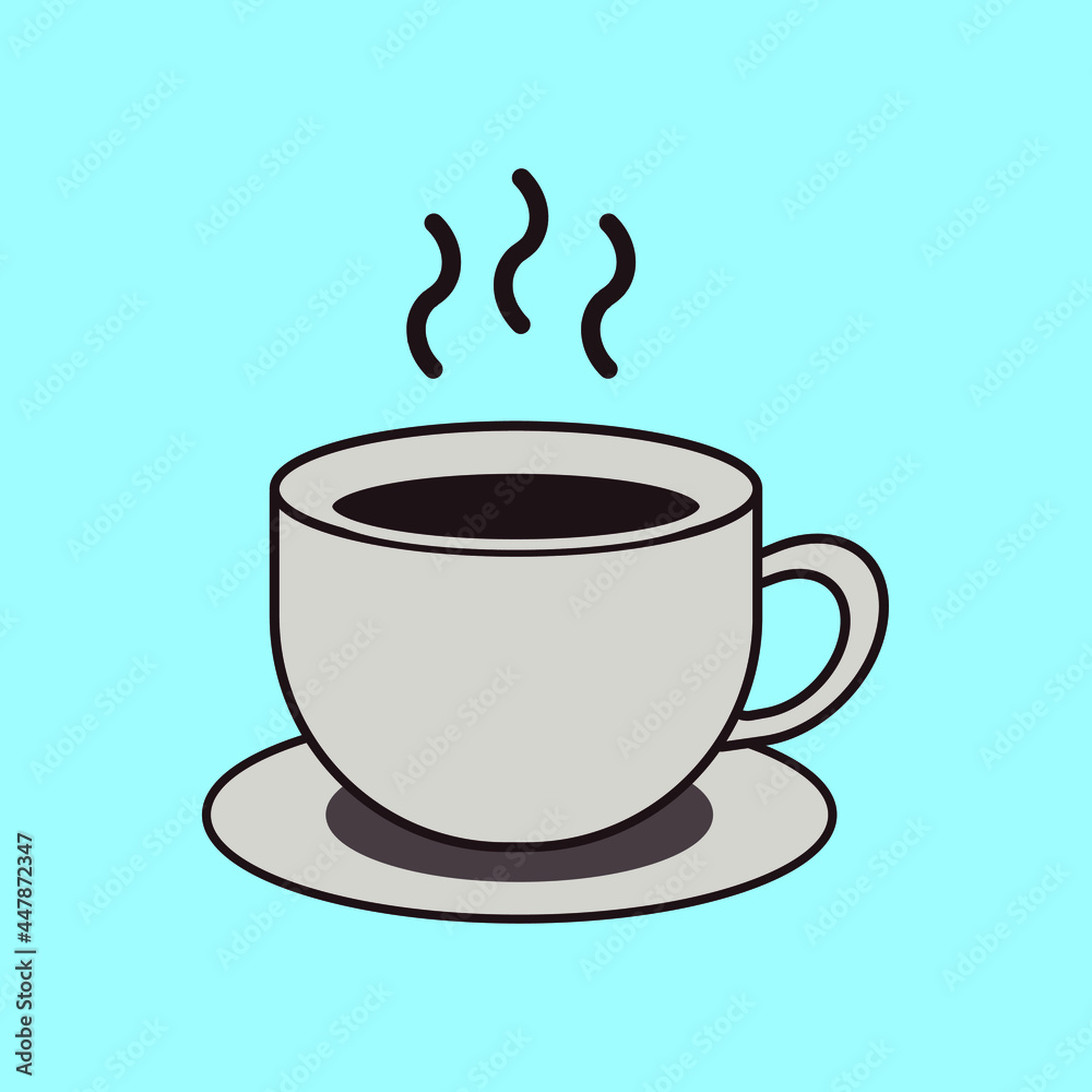 Coffee mug with steam in flat design style on blue background. Cup of Fresh Coffee. Vector Illustration. Clip Art Decorative Design for Cafeteria, Posters, Banners, Cards. Vector illustration coffee. Coffee mug with steam in flat design style on blue background. Cup of Fresh Coffee. Vector Illustration. Clip Art Decorative Design for Cafeteria, Posters, Banners, Cards. Vector illustration coffee.