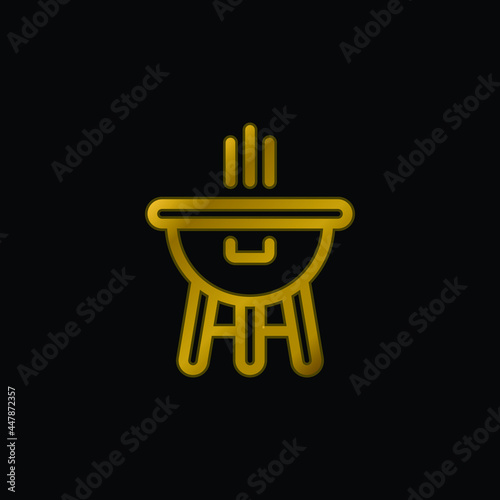 Bbq gold plated metalic icon or logo vector