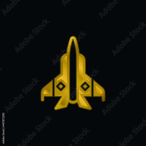 Aeroplane gold plated metalic icon or logo vector