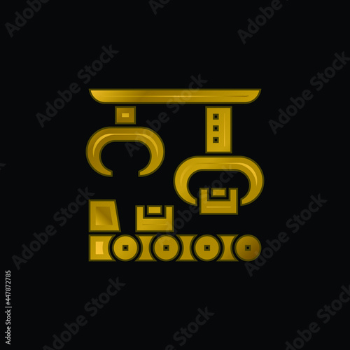 Assembly gold plated metalic icon or logo vector