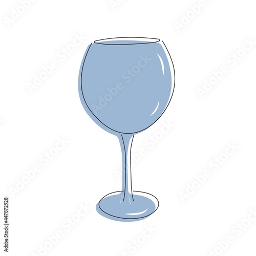 Blue glass wine goblet. Line art. Element for design. Vector illustration