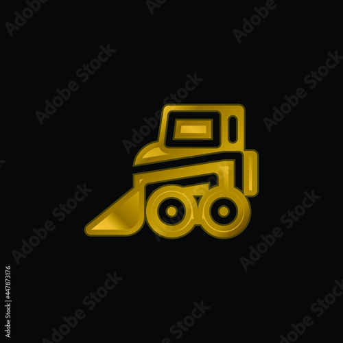 Backhoe gold plated metalic icon or logo vector