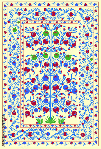 Suzani - traditional carpet in Central Asia, Uzbekistan. Using in home decor and fashion industry. 