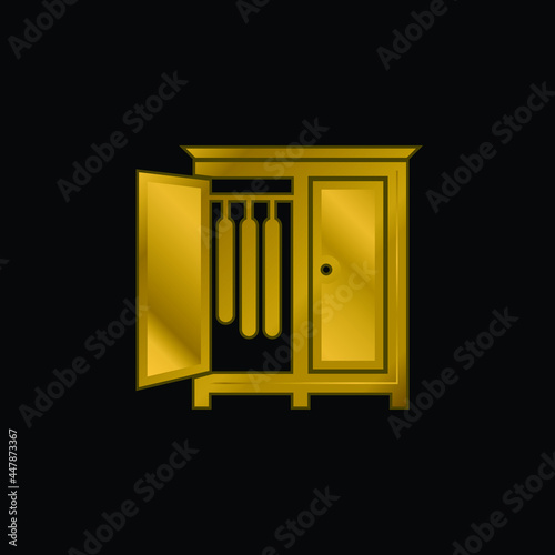 Bedroom Closet With Opened Door Of The Side To Hang Clothes gold plated metalic icon or logo vector