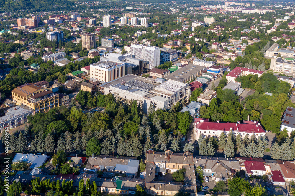 Aerial view of Pyatigorsk on sunny summer morning. Stavropol Krai, Caucasus, Russia.