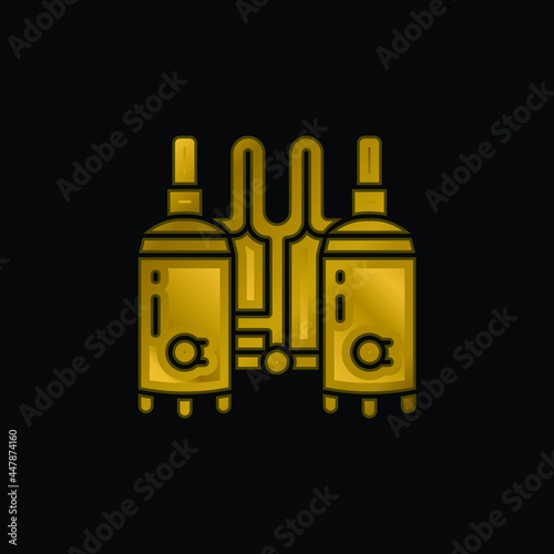 Brewing gold plated metalic icon or logo vector