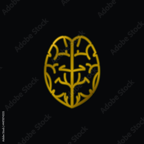 Brain gold plated metalic icon or logo vector