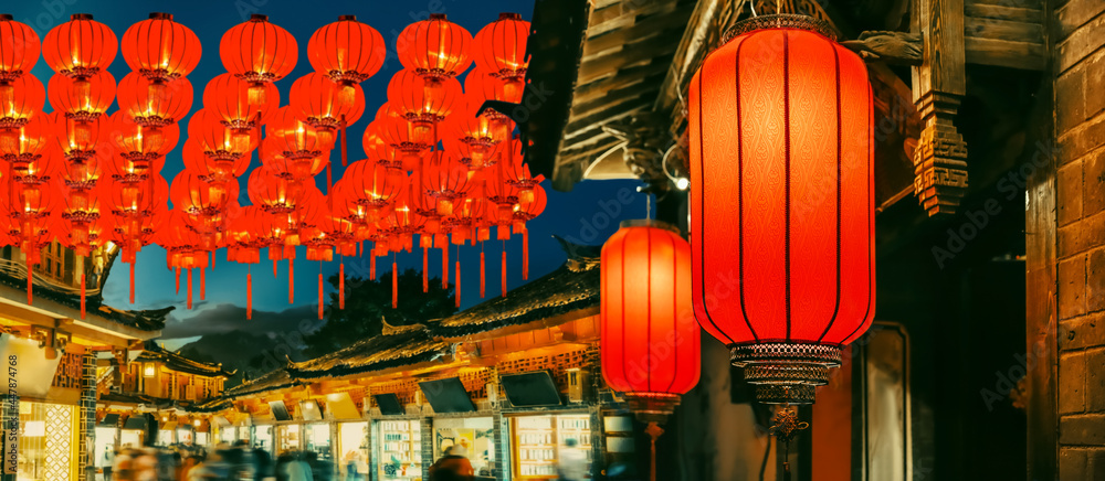 Εκτύπωση καμβά Chinese new year lantern in Lijiang old town ,China.